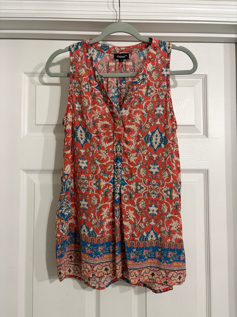 Tolani Camila Silk Floral Tank Top Coral Size Small